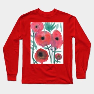 A Watercolor Painting of Poppy Flowers Long Sleeve T-Shirt